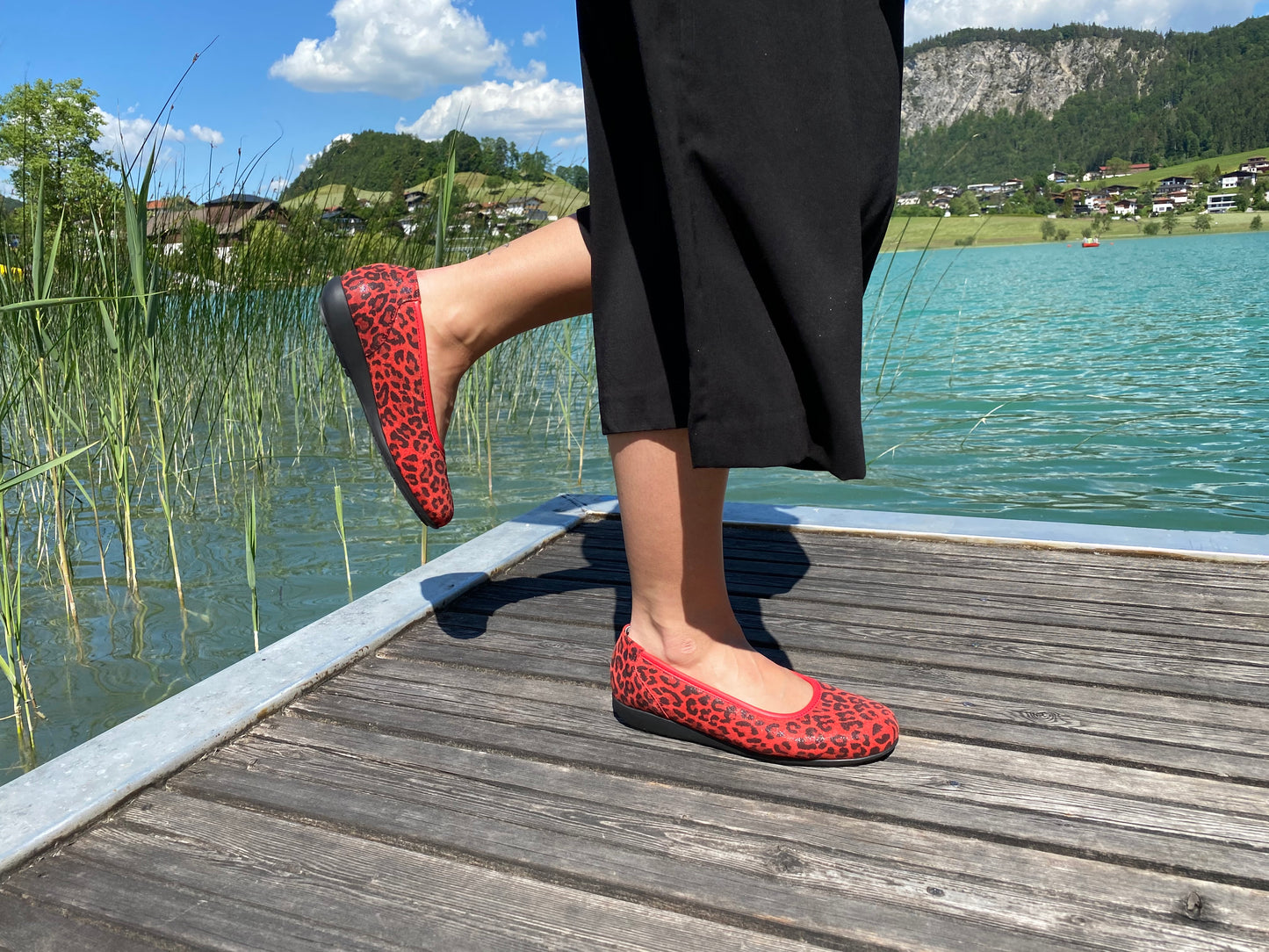 JASMIN Damen Ballerina – Echtleder, Weite H, weich, Rot