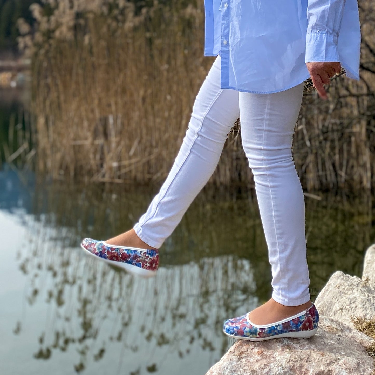 CAROLA Damen Ballerina – Hirschleder, Weite H, weich, Weiß