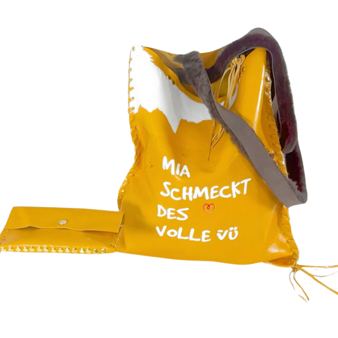 SHOPPER Tasche – Echtleder, Upcycling, Senfgelb