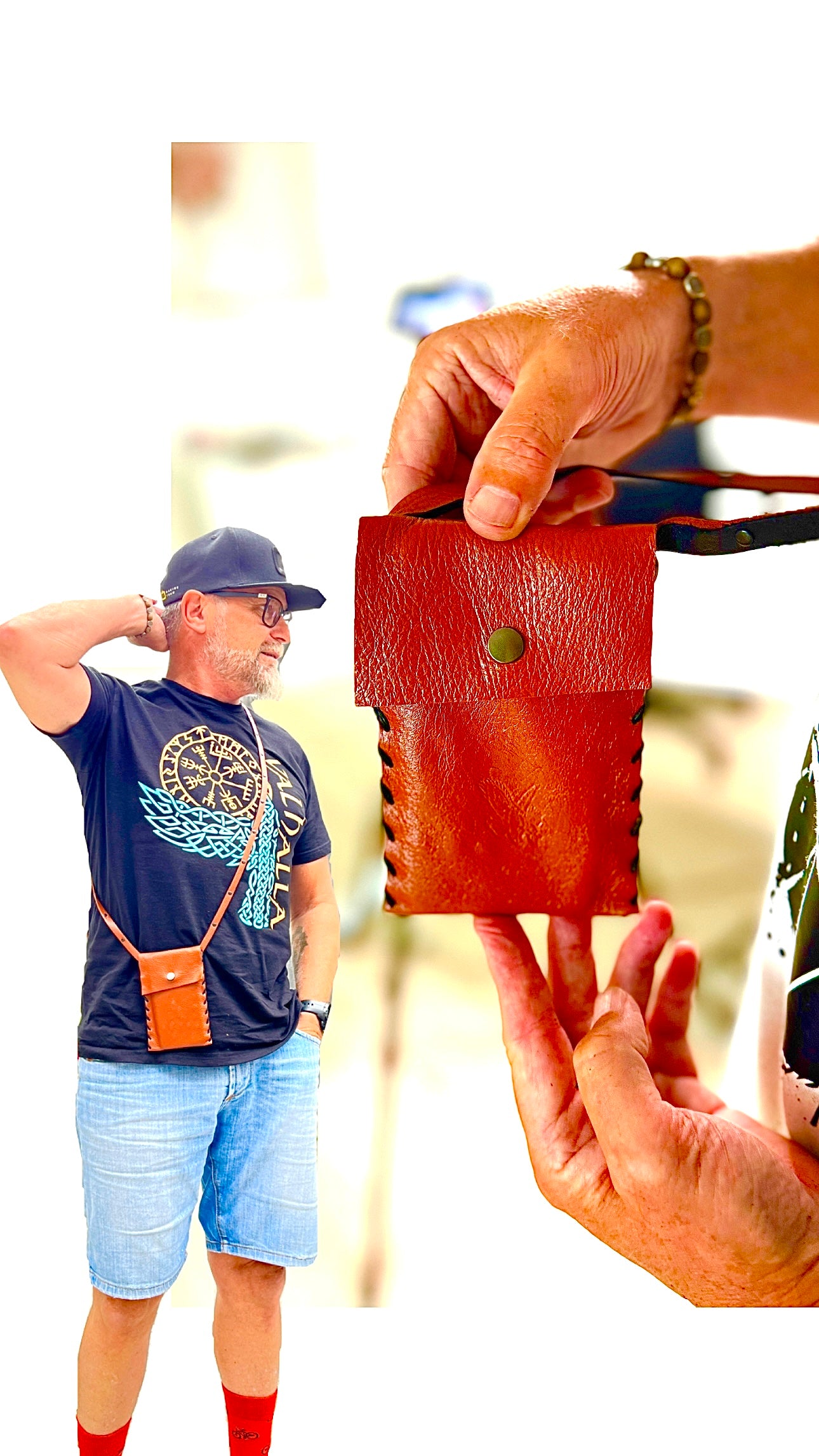 HANDY -Umhängetasche aus echtem Hirschleder, braun