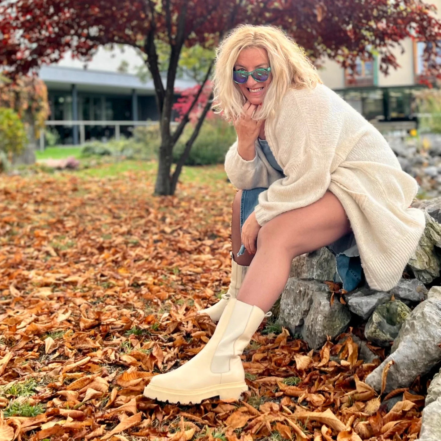 FINE Damen Stiefel – Weite H, Echtleder/Warmfutter, Beige