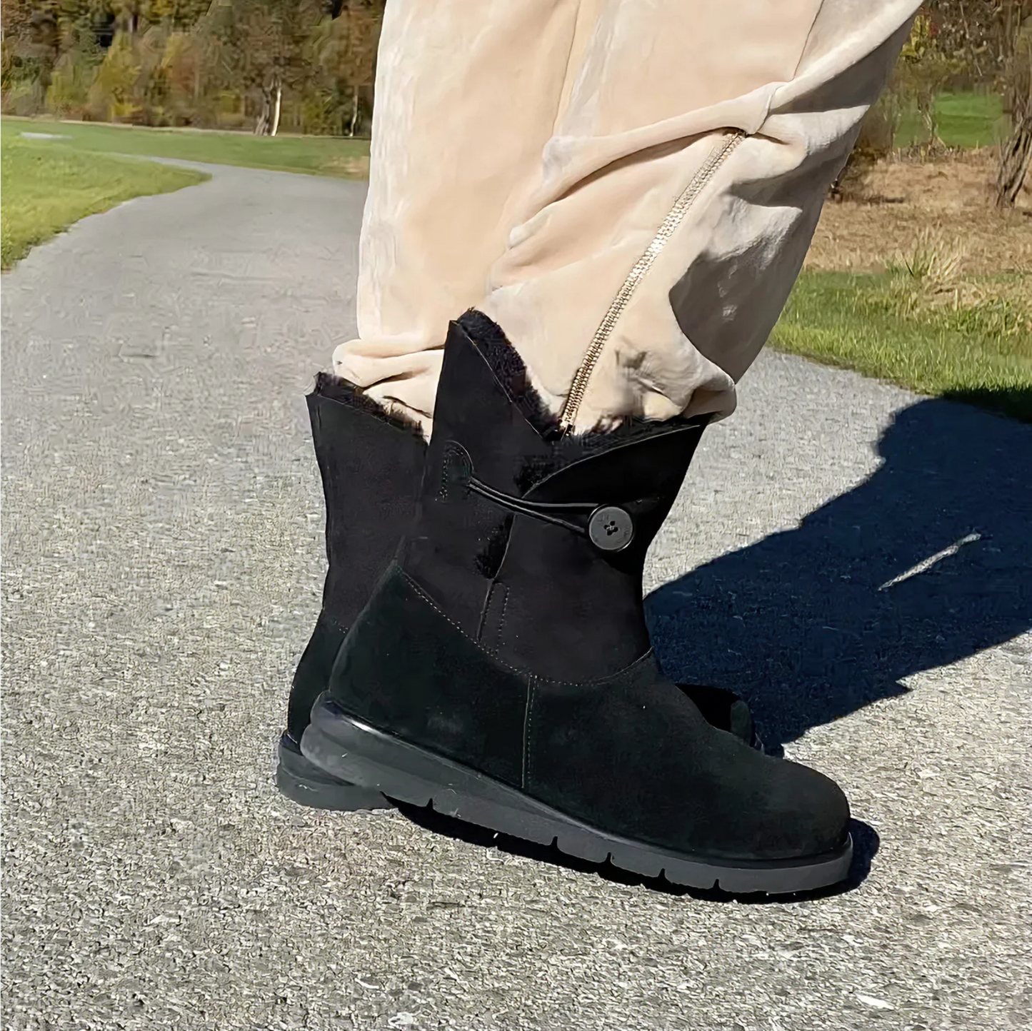 FRANKA Damen Stiefel – Weite H, Echtleder/Lammfellfutter, Schwarz