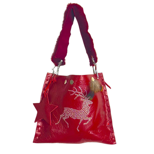 MINI BAG – Echtleder, kurzer Griff, Upcycling, Weinrot