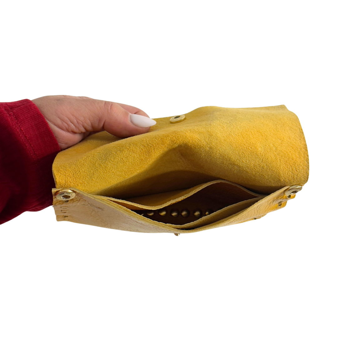 GELDBÖRSE Damen – Hirschleder, Upcycling, Senfgelb