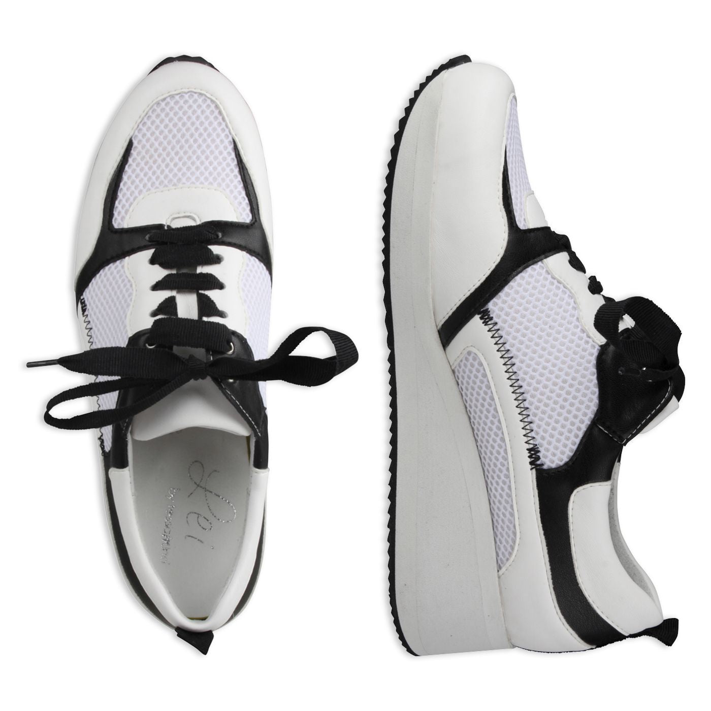 NALA Damen Sneaker – Mesh/Leder, Weite H, beige/weiss