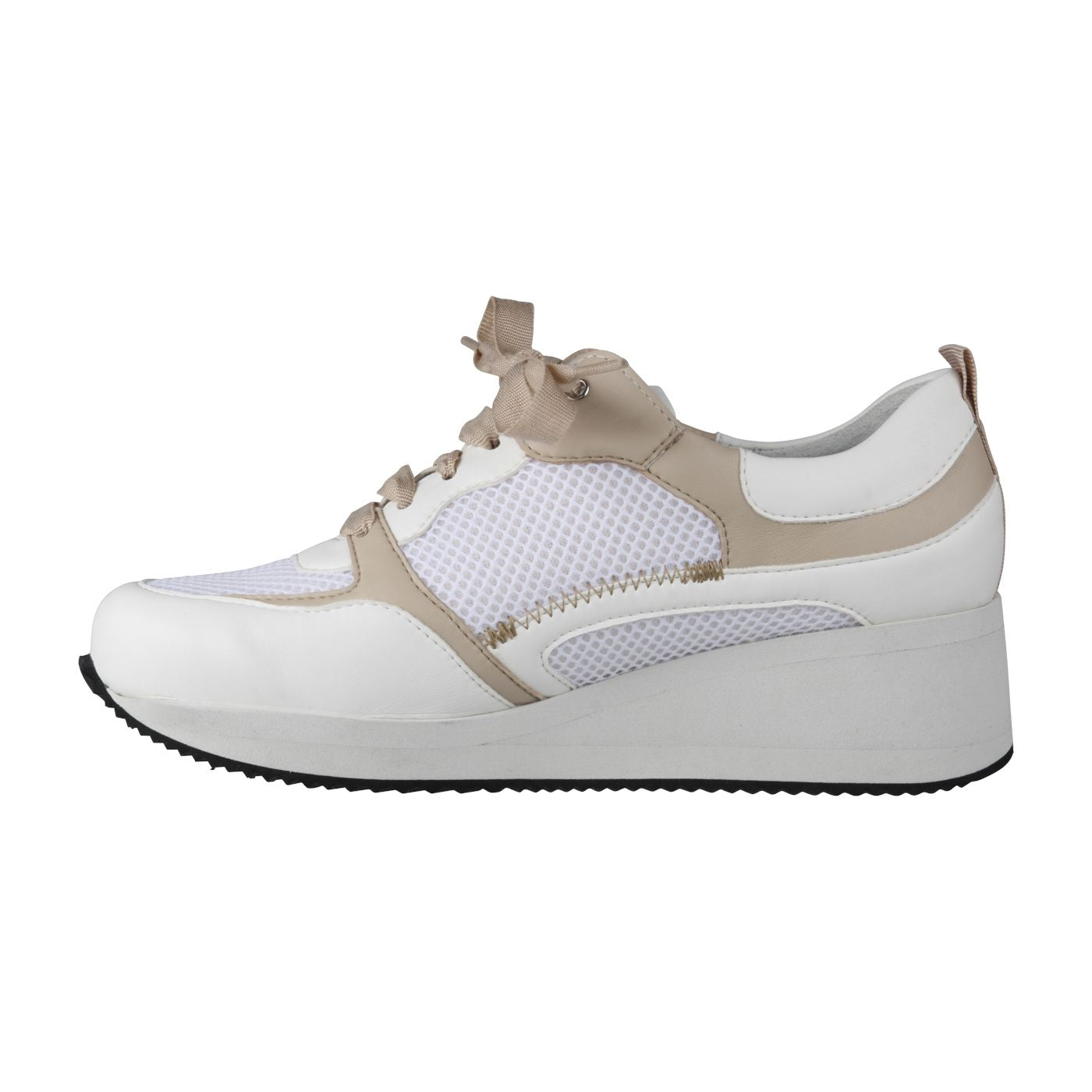 NALA Damen Sneaker – Mesh/Leder, Weite H, beige/weiss