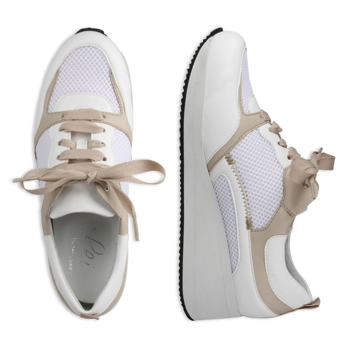 NALA Damen Sneaker – Mesh/Leder, Weite H, beige/weiss