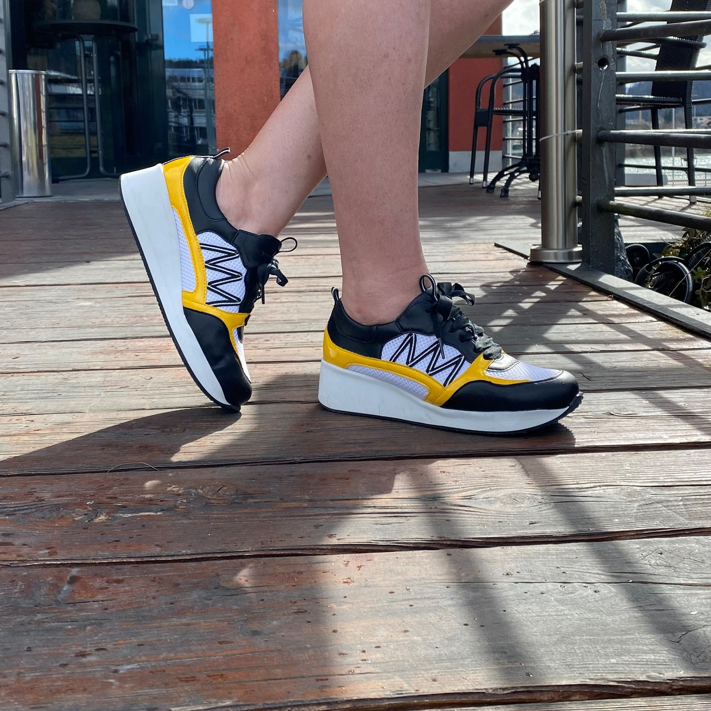 NELE Damen Sneaker – Weite H, Mesh/Leder-Stretch, Gelb