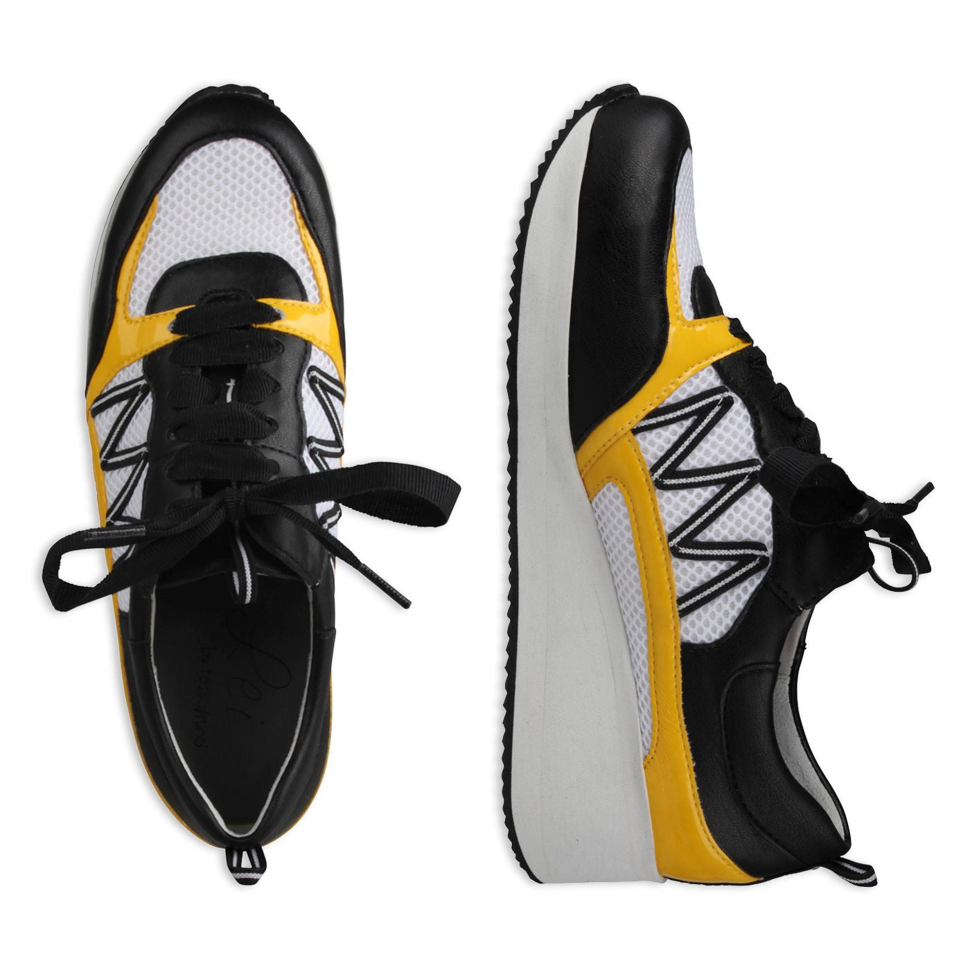 NELE Damen Sneaker – Weite H, Mesh/Leder-Stretch, Gelb