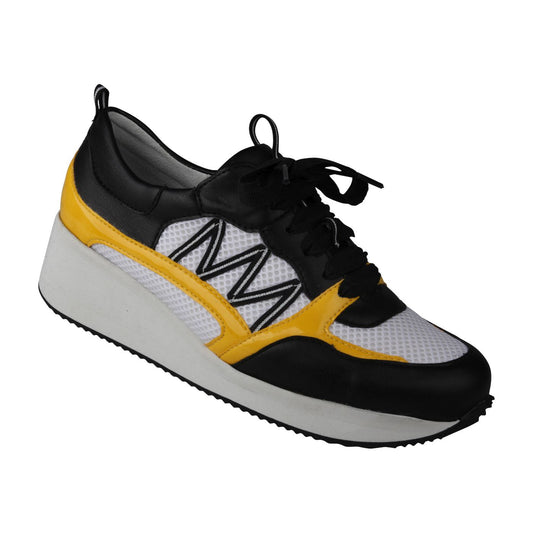 NELE Damen Sneaker – Weite H, Mesh/Leder-Stretch, Gelb