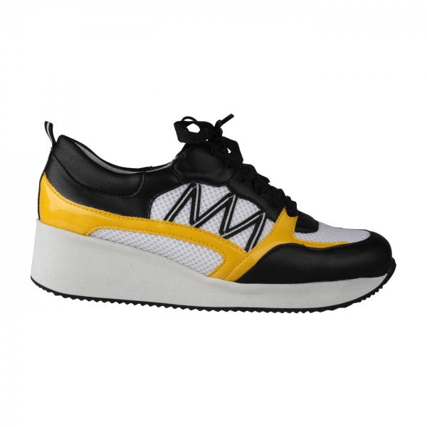 NELE Damen Sneaker – Weite H, Mesh/Leder-Stretch, Gelb