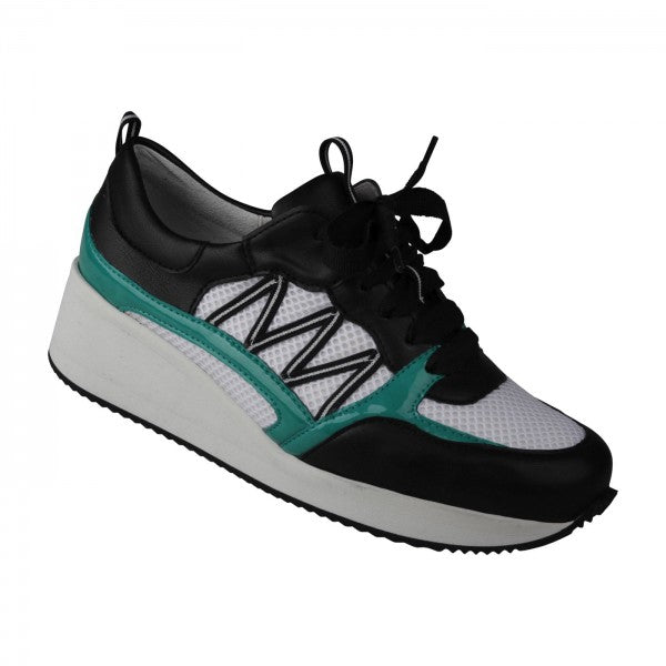 NELE Damen Sneaker – Mesh/ Leder, Weite H, Grün