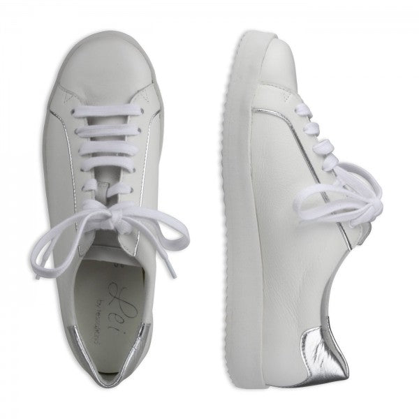 NENA Damen Sneaker – Nappaleder, Weite H, weiss/silber