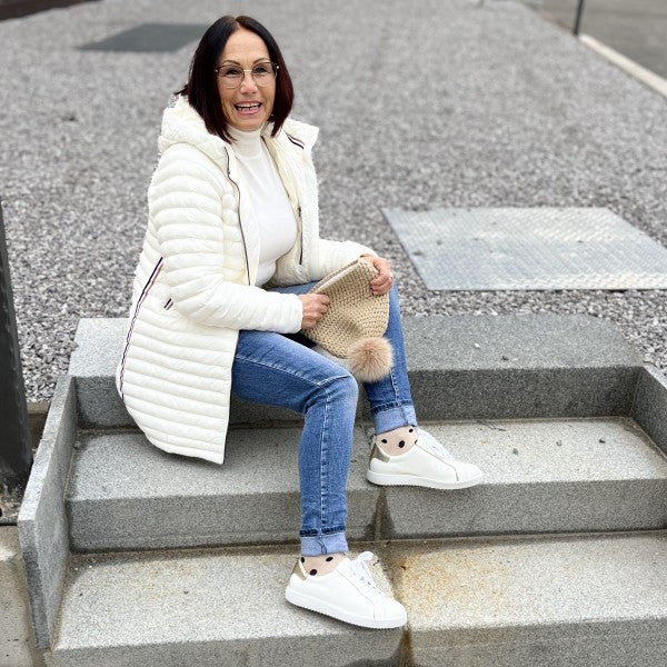 NENA Damen Sneaker – Nappaleder, Weite H, weiss/gold