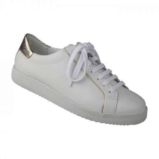 NENA Damen Sneaker – Nappaleder, Weite H, weiss/gold