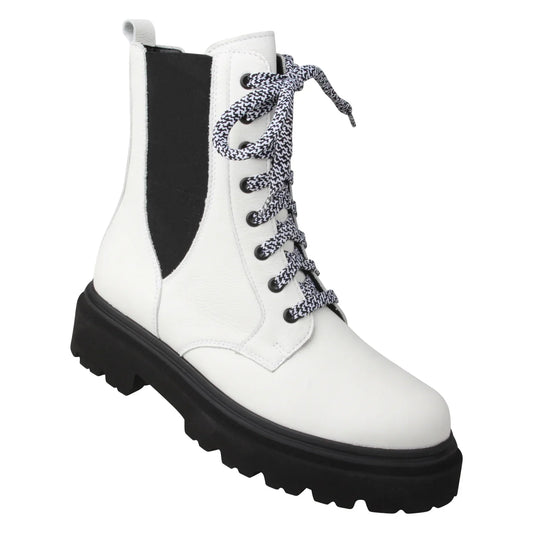 FRIZZI Damen Stiefel – Weite H, Echtleder/Warmfutter, Weiß/Schwarz