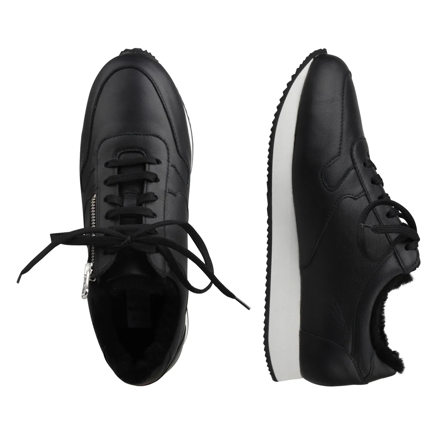 FIONA Damen Sneaker – Weite H, Echtleder/Lammfellfutter, Schwarz