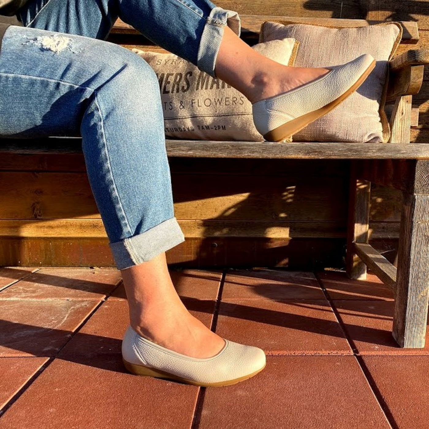 JOHANNA Damen Ballerina – Hirschleder, Weite H, weich, Hellbeige