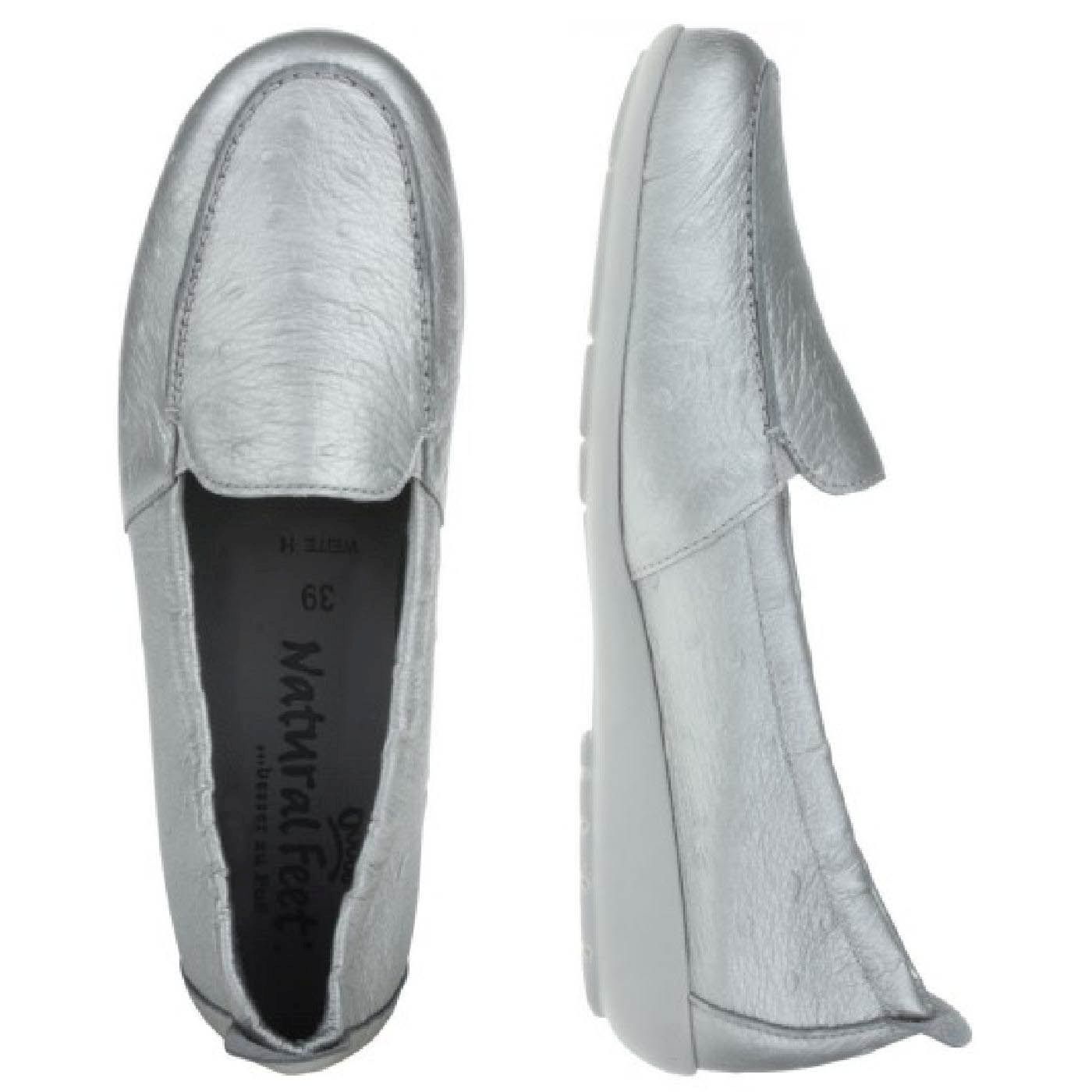 AURELIA Damen Mokassin – Hirschleder, Weite H, weich, Silber