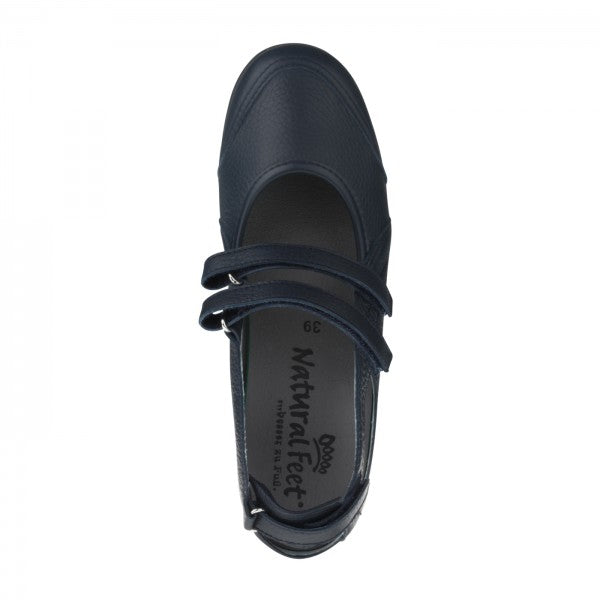 JULIANE Damen Ballerina – Weite H, Hirschleder/Klettverschluss, Dunkelblau