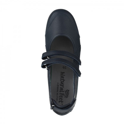 JULIANE Damen Ballerina – Weite H, Hirschleder/Klettverschluss, Dunkelblau