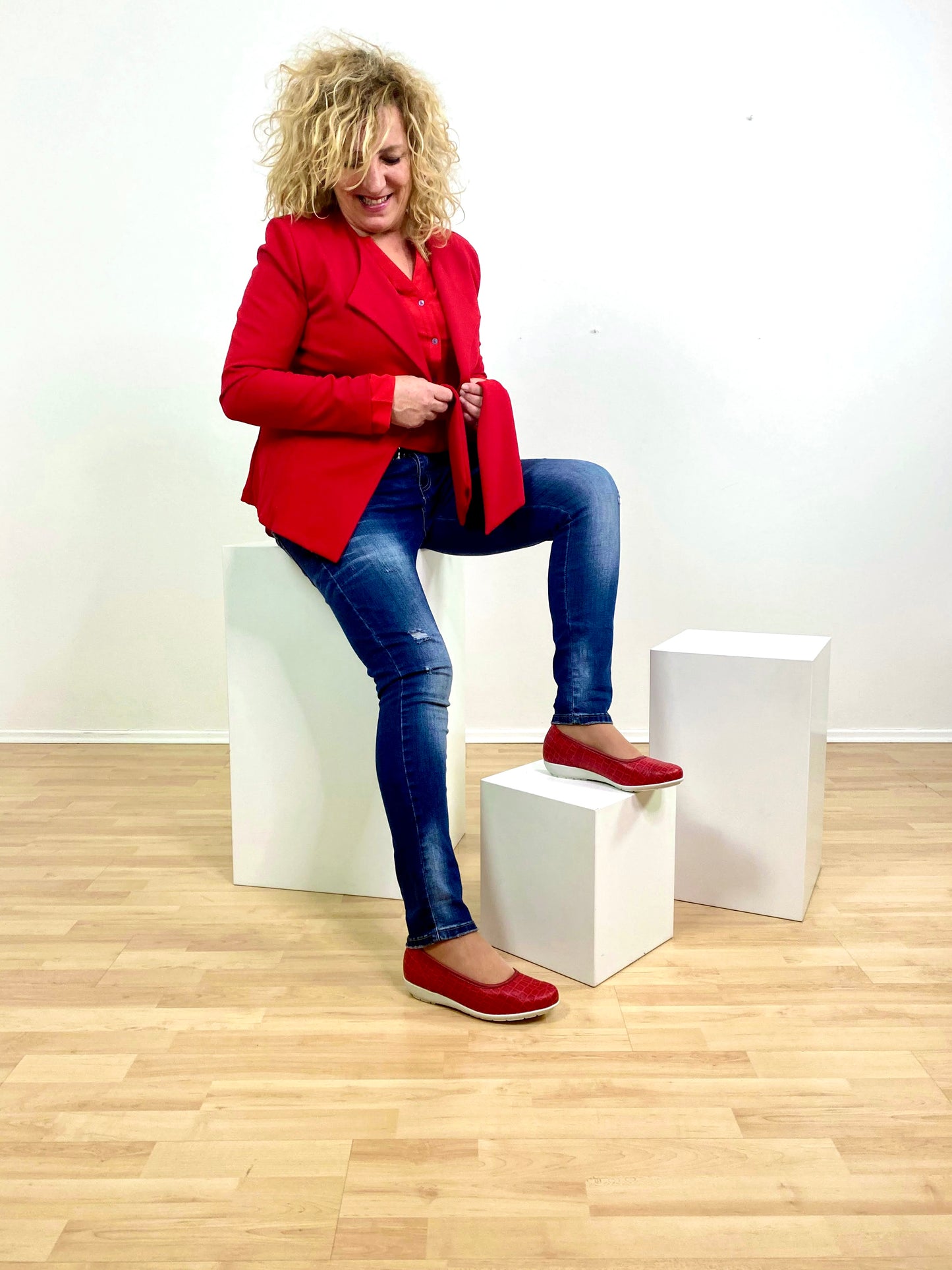 CATHARINA Damen Ballerina – Weite H, Hirschleder/Memolatex, Rot