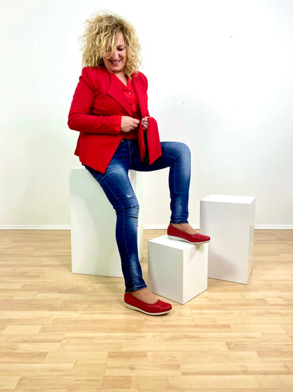 CATHARINA Damen Ballerina – Weite H, Hirschleder/Memolatex, Rot