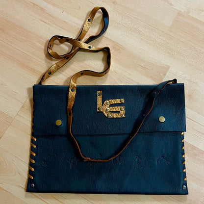 LAPTOP Tasche – Echtleder, Upcycling, Schwarz