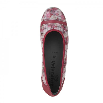 SANELA Damen Ballerina – Weite H, Hirschleder/Stretch, Rot/Blumendruck