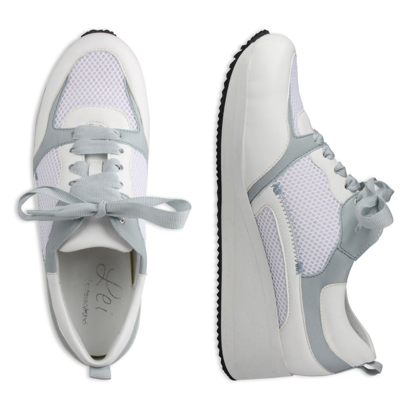 NALA Damen Sneaker – Weite H, Mesh/Leder-Stretch, beige/weiss