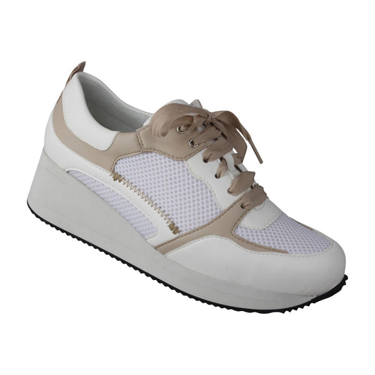 NALA Damen Sneaker – Weite H, Mesh/Leder-Stretch, beige/weiss