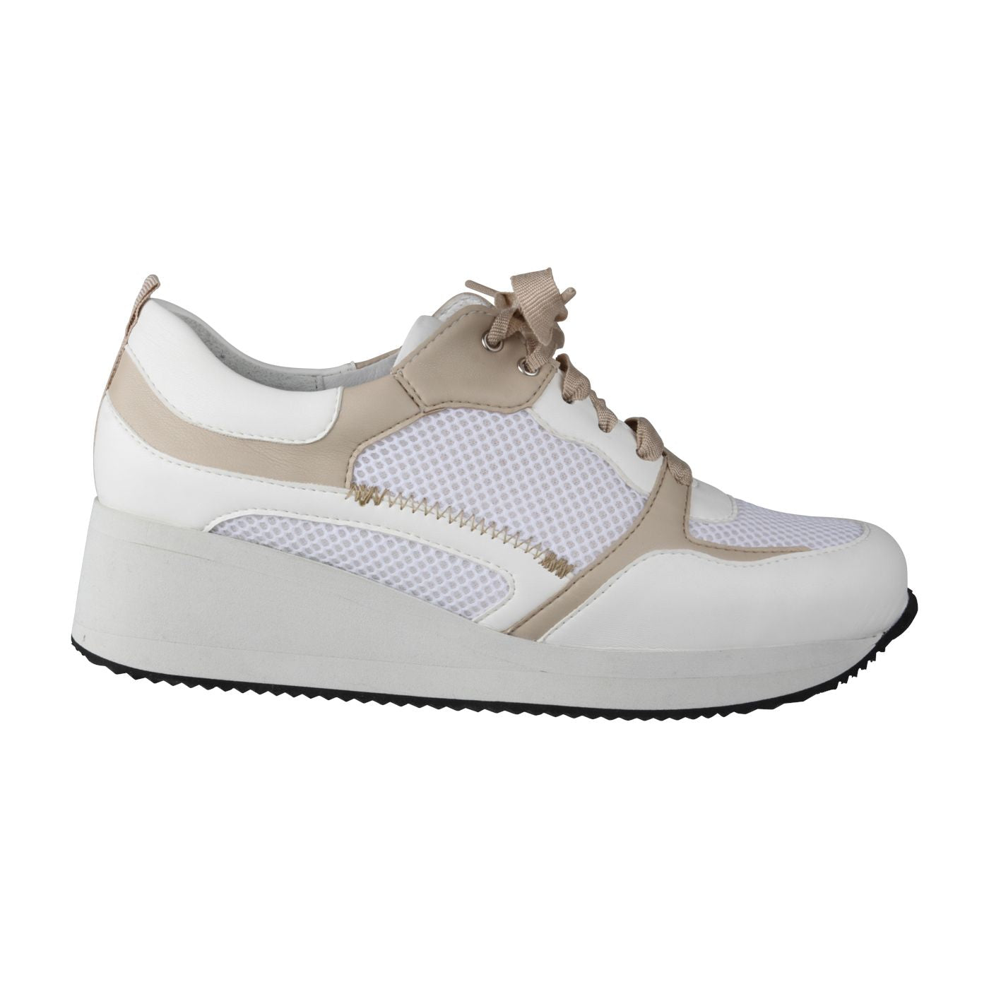 NALA Damen Sneaker – Weite H, Mesh/Leder-Stretch, beige/weiss