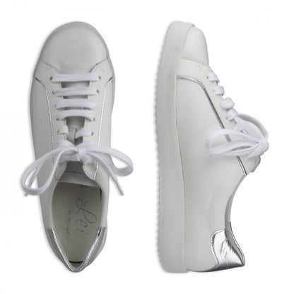NENA Damen Sneaker – Weite H, Echtleder/Stretch, weiss/silber
