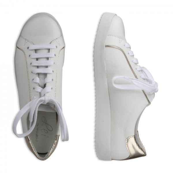 NENA Damen Sneaker – Weite H, Echtleder/Stretch, weiss/gold