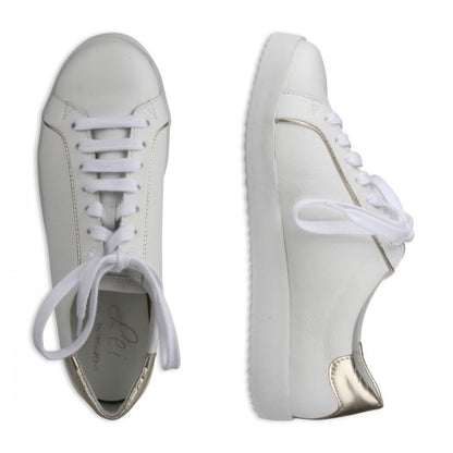 NENA Damen Sneaker – Weite H, Echtleder/Stretch, weiss/gold