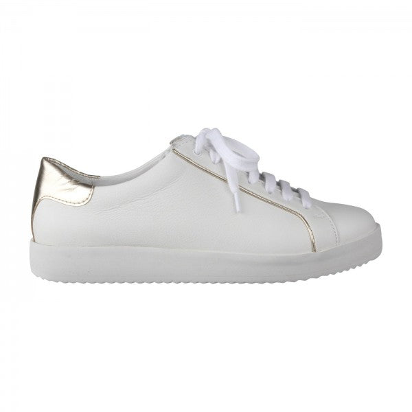 NENA Damen Sneaker – Weite H, Echtleder/Stretch, weiss/gold