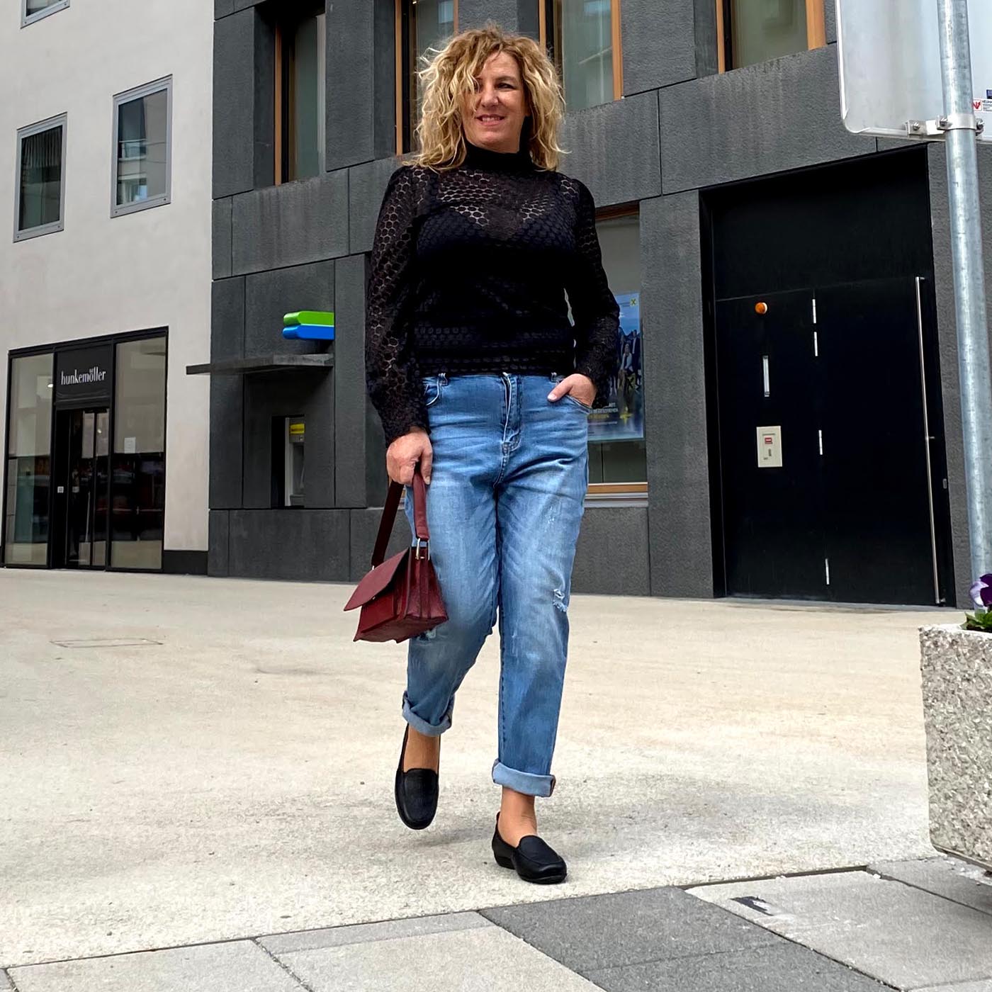 MARIE Damen Mokassin – Weite H, Hirschleder/Memolatex, Schwarz
