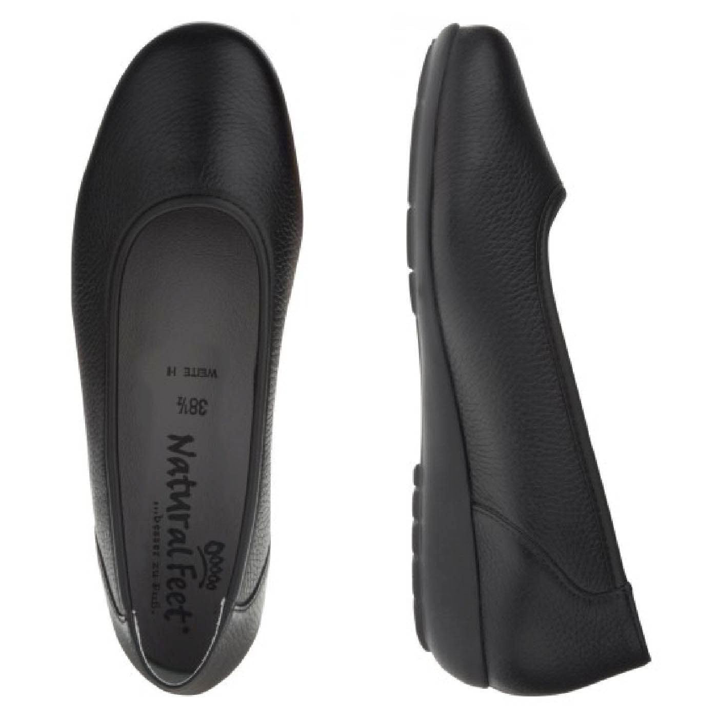 JOHANNA Damen Ballerina – Weite H, Hirschleder/Stretch, Schwarz