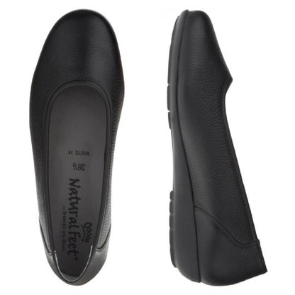 JOHANNA Damen Ballerina – Weite H, Hirschleder/Stretch, Schwarz