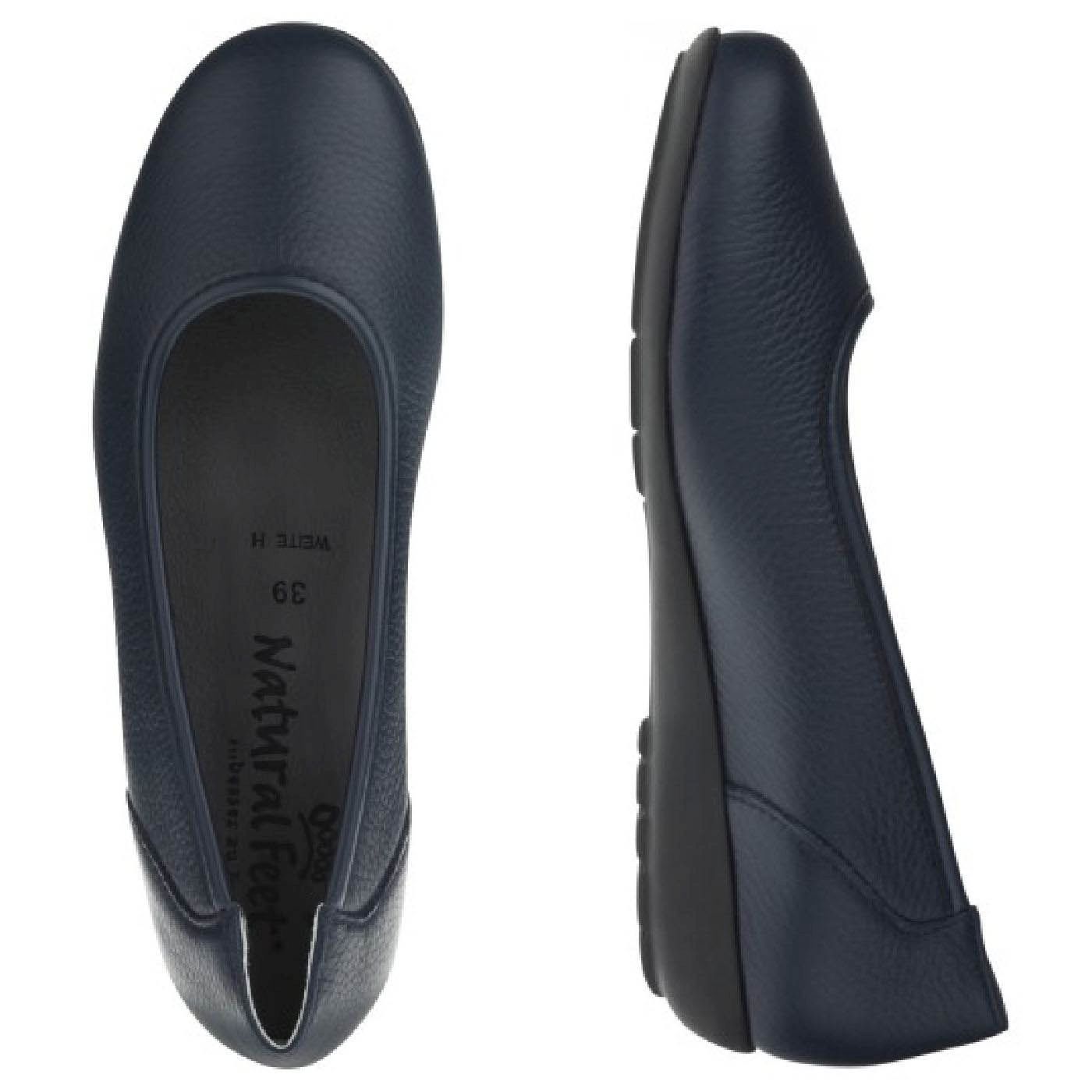 JOHANNA Damen Ballerina – Weite H, Hirschleder/Stretch, Blau
