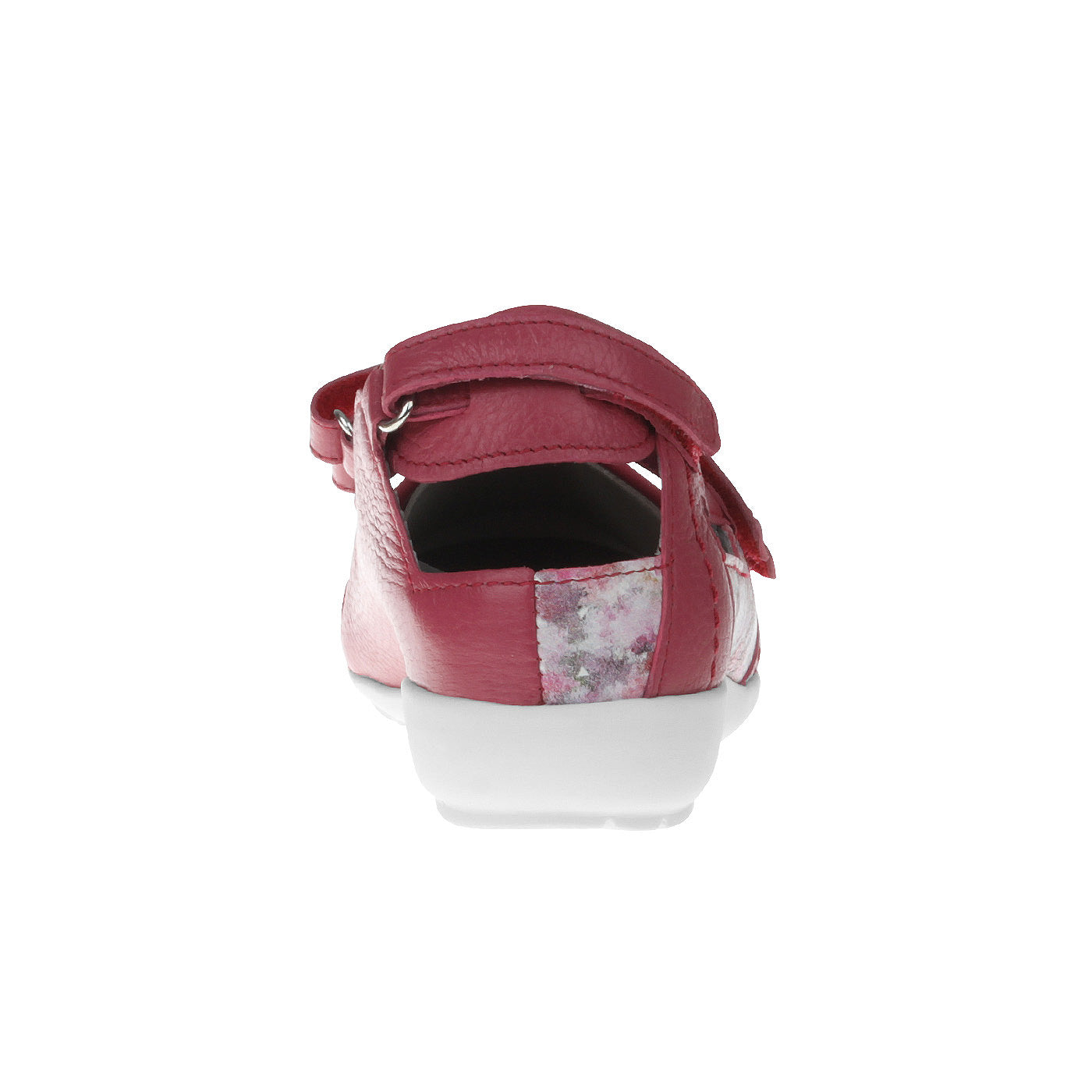 JULIE Damen Ballerina – Weite H, Hirschleder/Klettverschluss, rot-blumenmuster