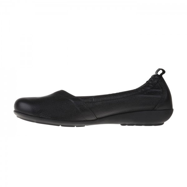 POLINA Damen Ballerina – Weite H, Hirschleder/Funktionsgummizug, Schwarz