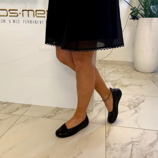 POLINA Damen Ballerina – Weite H, Hirschleder/Funktionsgummizug, Schwarz