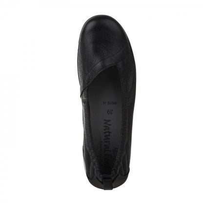 POLINA Damen Ballerina – Weite H, Hirschleder/Funktionsgummizug, Schwarz