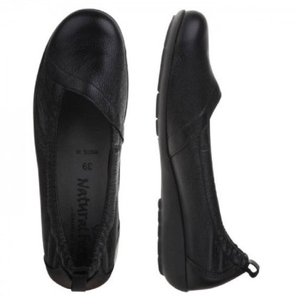 POLINA Damen Ballerina – Weite H, Hirschleder/Funktionsgummizug, Schwarz