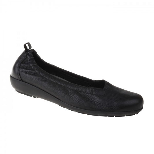 POLINA Damen Ballerina – Weite H, Hirschleder/Funktionsgummizug, Schwarz