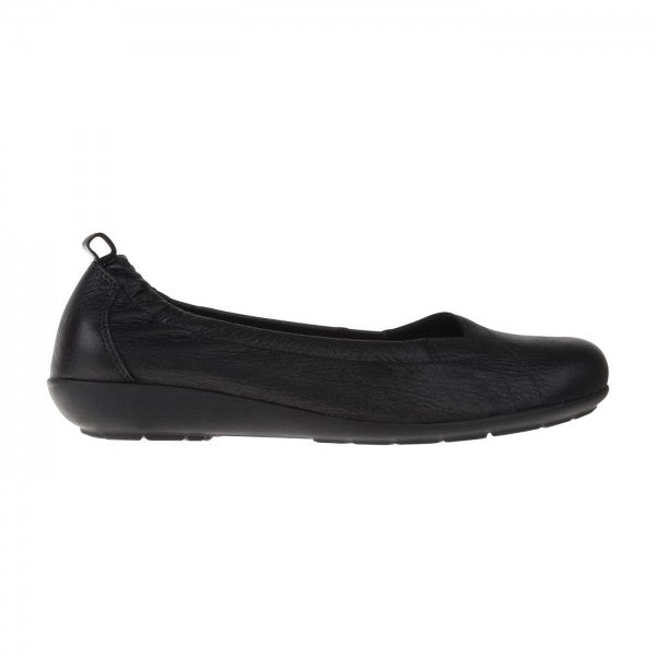 POLINA Damen Ballerina – Weite H, Hirschleder/Funktionsgummizug, Schwarz