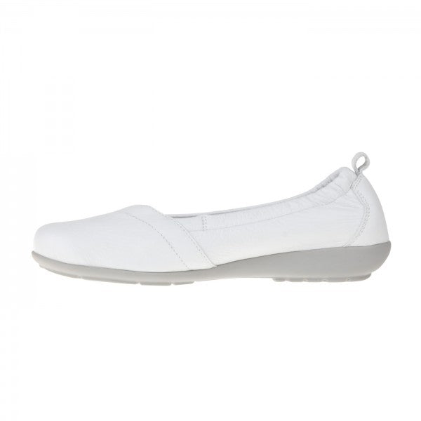 POLINA Damen Ballerina – Weite H, Hirschleder/Funktionsgummizug, Weiß