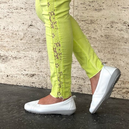 POLINA Damen Ballerina – Weite H, Hirschleder/Funktionsgummizug, Weiß