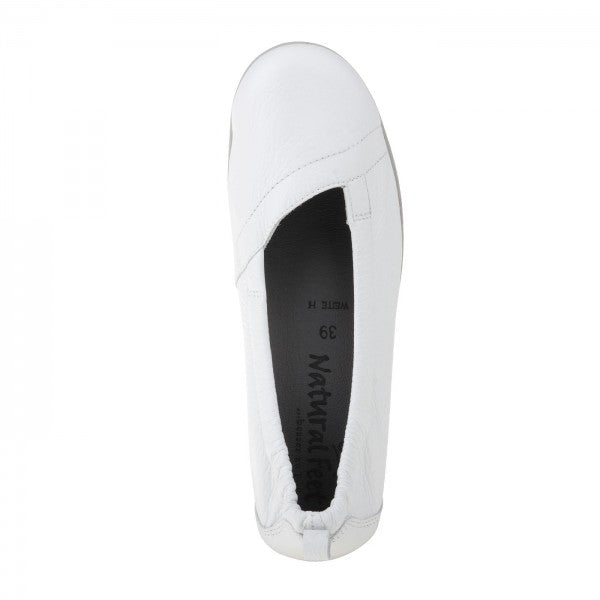 POLINA Damen Ballerina – Weite H, Hirschleder/Funktionsgummizug, Weiß
